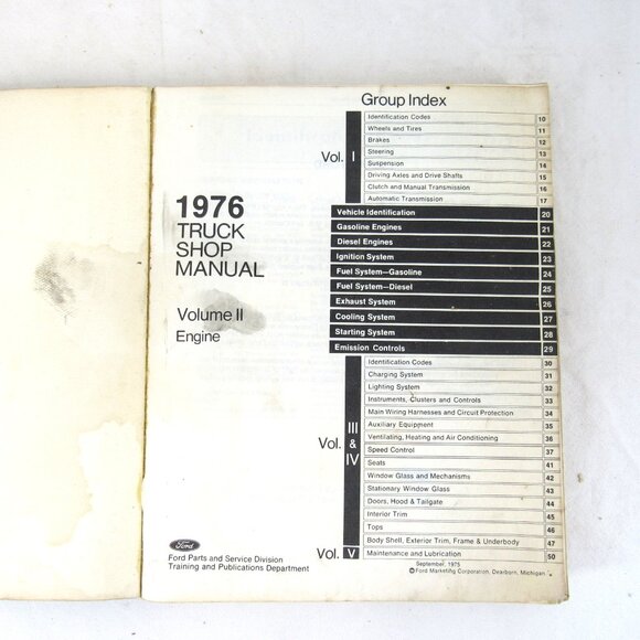 Ford 1976 Truck Shop Manual Vol 2/ Engine September 1975 FPS 365-127-76B - Picture 4 of 8